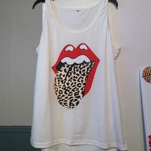 Rolling Stones Cheetah Print White  Tanktop